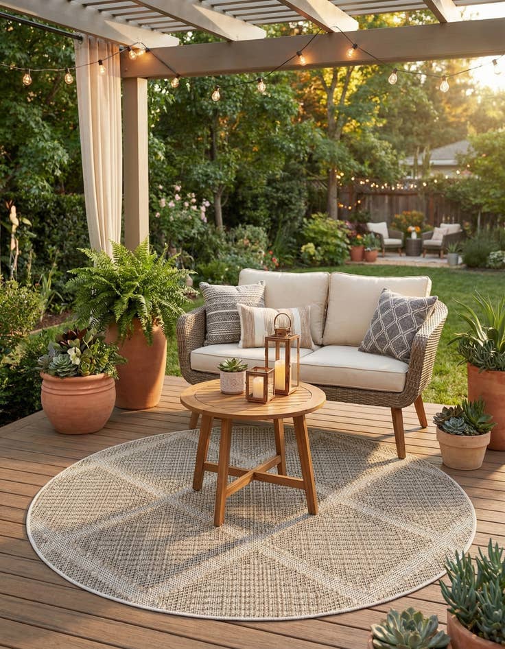 Detail image of  5' 3 x 5' 3  Washable Lattice Indoor / Outdoor Round Rug