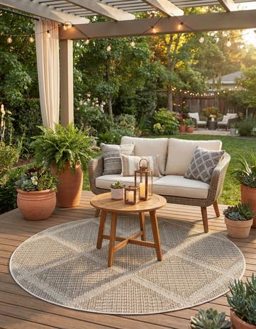 5' 3 x 5' 3 Easy-Clean Lattice Indoor / Outdoor Round Rug