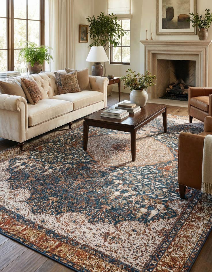 Detail image of 10' x 13'  Washable Traditional Indoor / Outdoor Rug