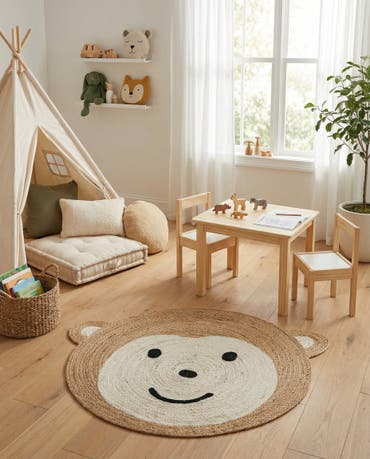  4' 1 x 4' 1  Hand Braided Kids Braided Jute Round Rug