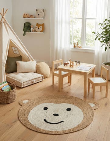 4' 1 x 4' 1 Hand Braided Kids Braided Jute Round Rug