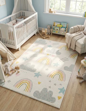 Ivory Clouds and Rainbows Whimsy Kids Rug