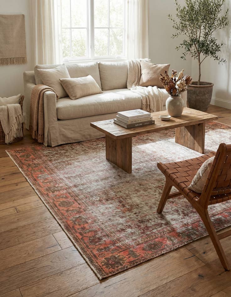 Detail image of 3' 7 x 7'  Hand Knotted Ultra Vintage Persian Wool Rug