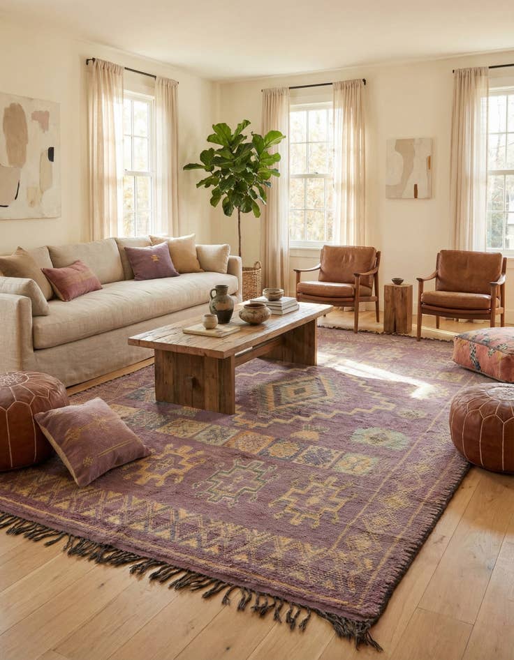 Detail image of  6' 3 x 11' 4  Hand Knotted Moroccan Wool Rug