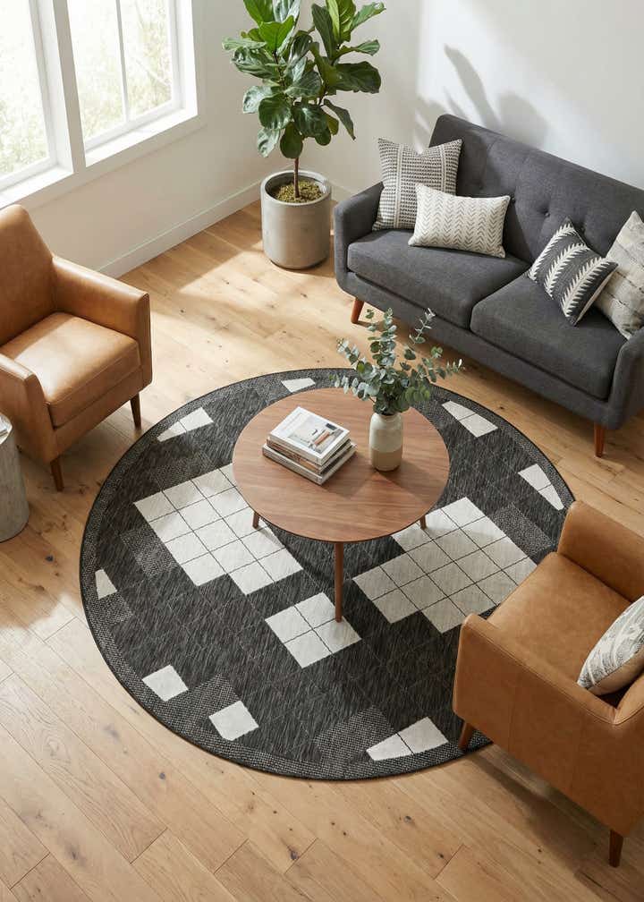 7' 10 x 7' 10 Easy-Clean Modern Indoor / Outdoor Round Rug
