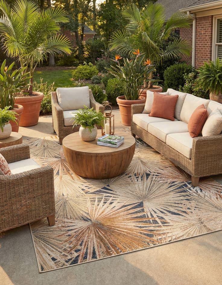 Detail image of 9' x 12' Easy-Clean Botanical Indoor / Outdoor Rug