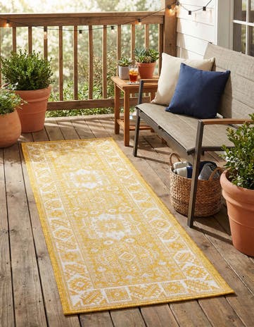 Yellow Easy-Clean Aztec Indoor / Outdoor Runner Rug
