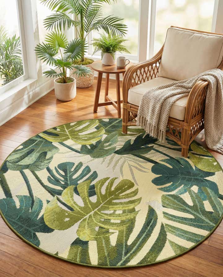4' x 4' Easy-Clean Botanical Indoor / Outdoor Round Rug