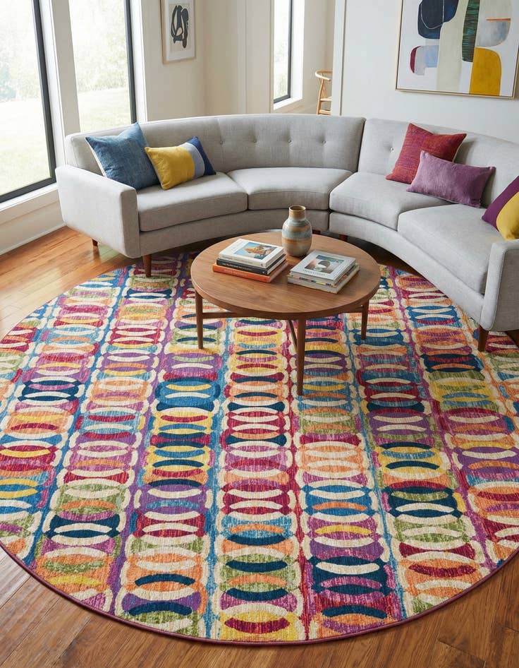Detail image of 10' x 10' Easy-Clean Modern Indoor / Outdoor Round Rug