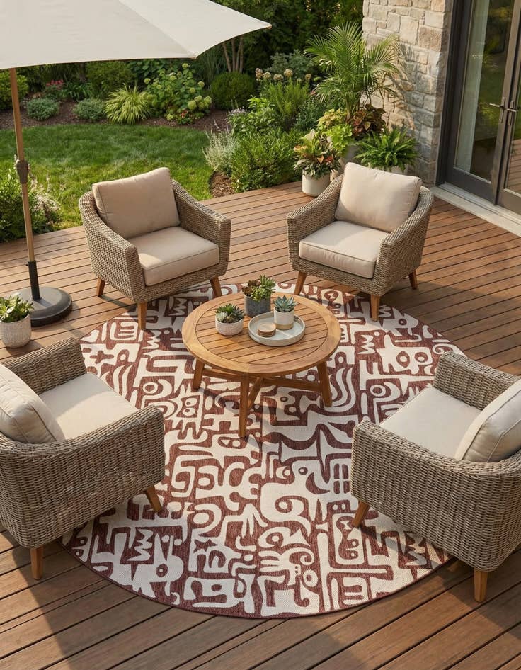 Detail image of 12' x 12' Easy-Clean Modern Indoor / Outdoor Round Rug