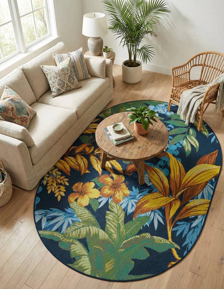 Detail image of  4' x 6'  Washable Botanical Indoor / Outdoor Oval Rug