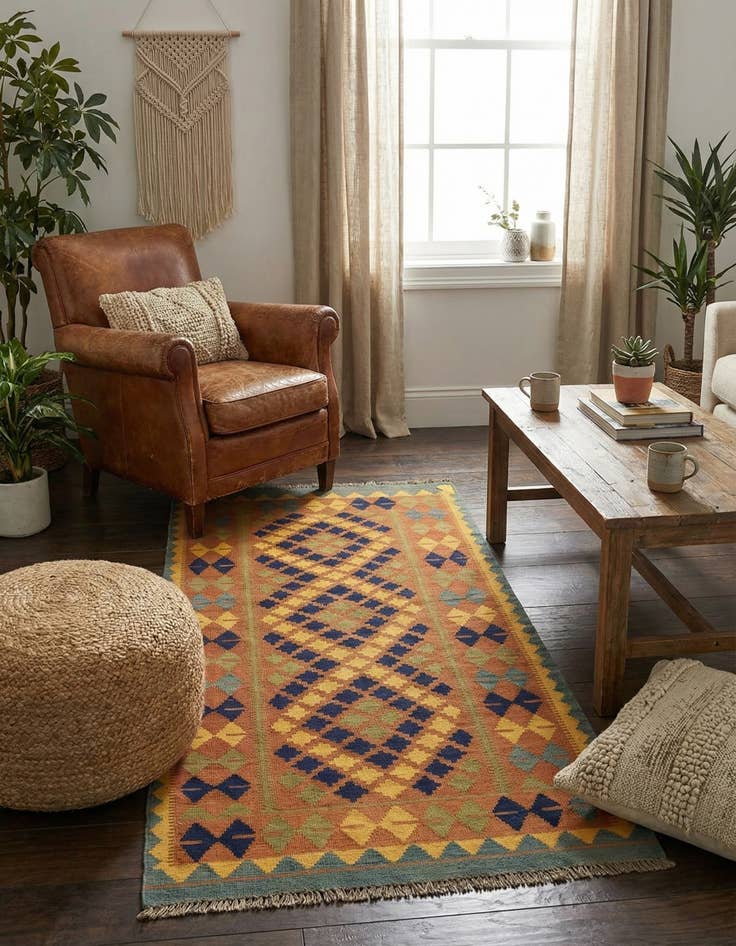 Detail image of  3' 3 x 6' 3  Hand Woven Kilim Maymana Wool Rug