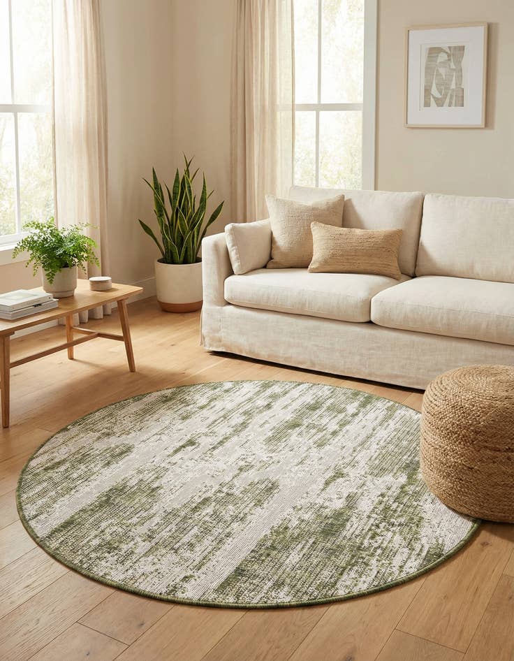 Detail image of 4' x 4'  Washable Modern Indoor / Outdoor Round Rug