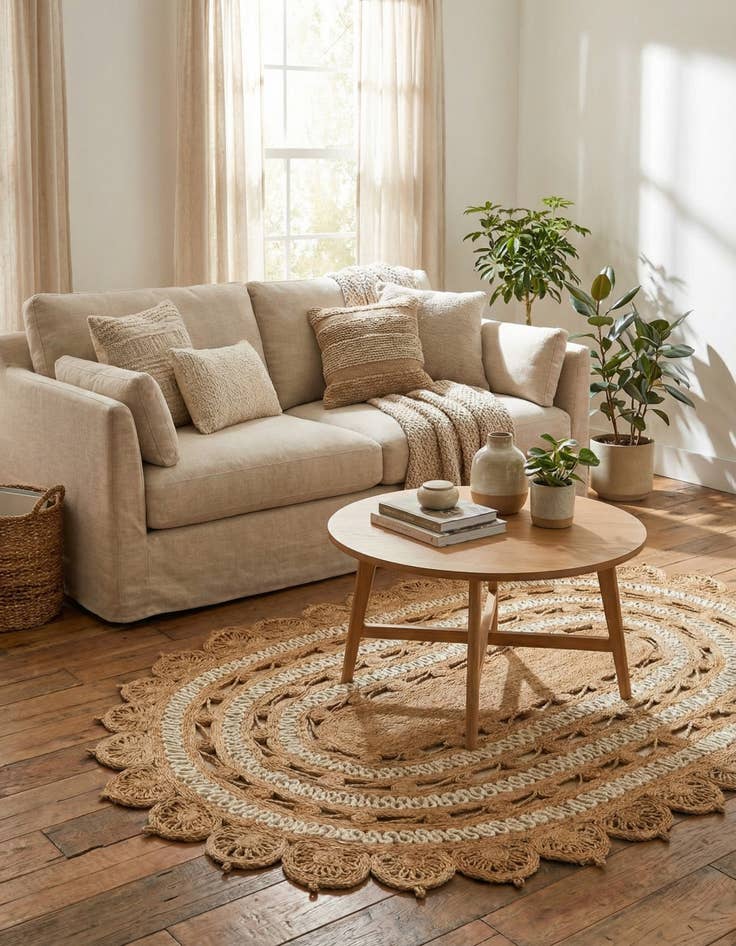 Detail image of 5' 1 x 8'  Hand Braided Jute Oval Rug