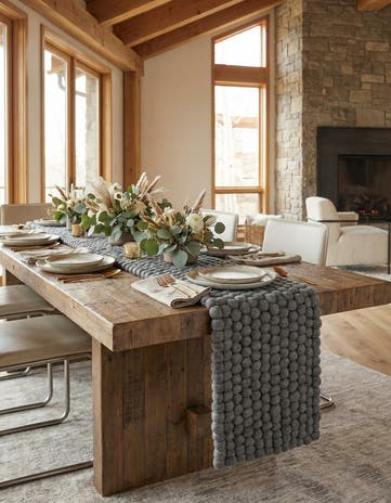 Gray Hand Woven Felt Ball Wool Table Runner Rug