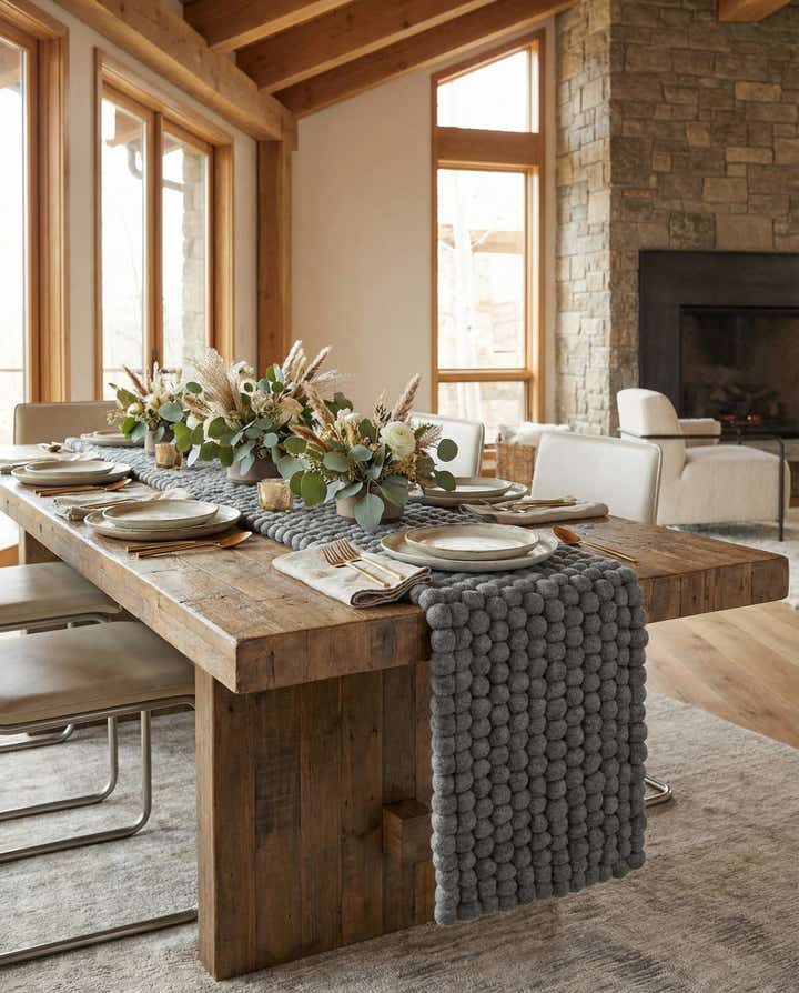1' 2 x 8' Hand Woven Felt Ball Wool Table Runner Rug