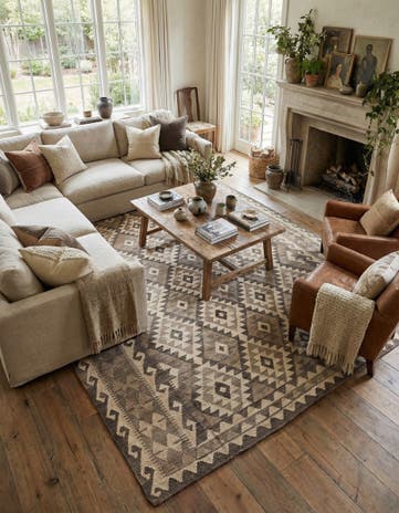 6' 8 x 9' 1 Hand Woven Kilim Maymana Wool Rug