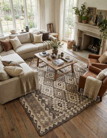 6' 8 x 9' 1 Hand Woven Kilim Maymana Wool Rug