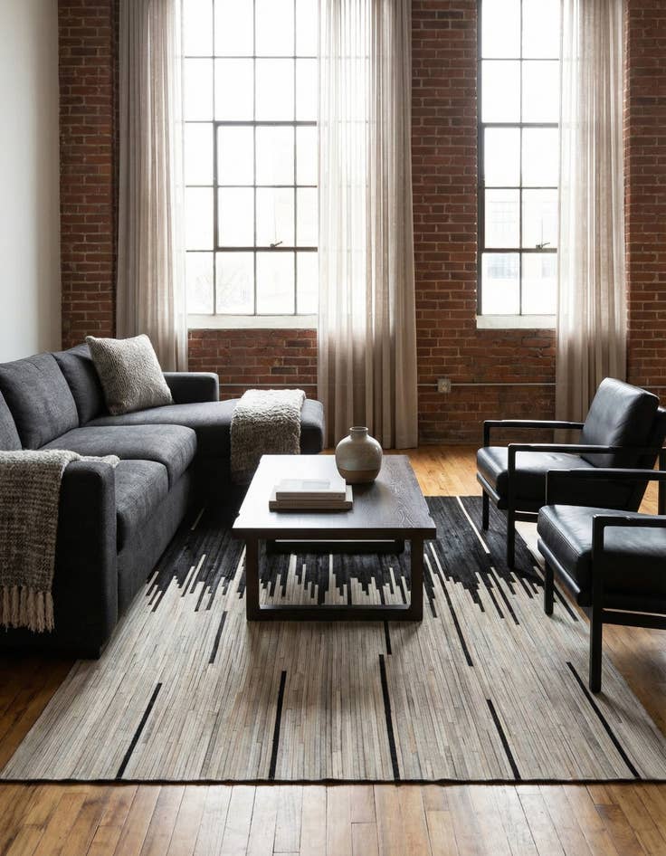 Detail image of 4' 1 x 6' 1 Cowhide Leather Rug