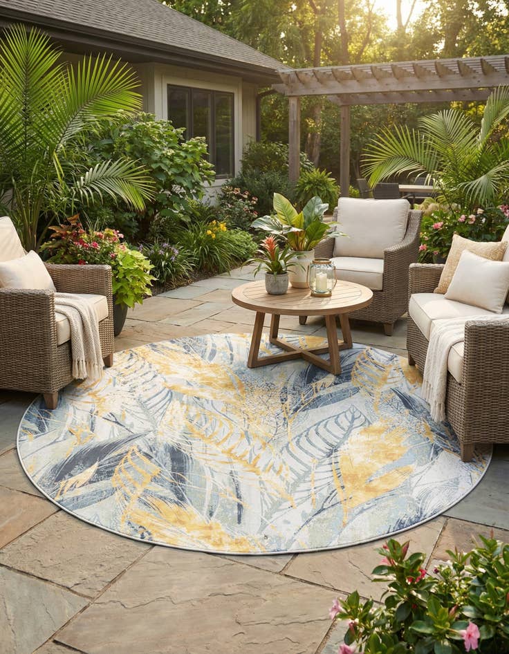Detail image of 10' x 10' Easy-Clean Botanical Indoor / Outdoor Round Rug