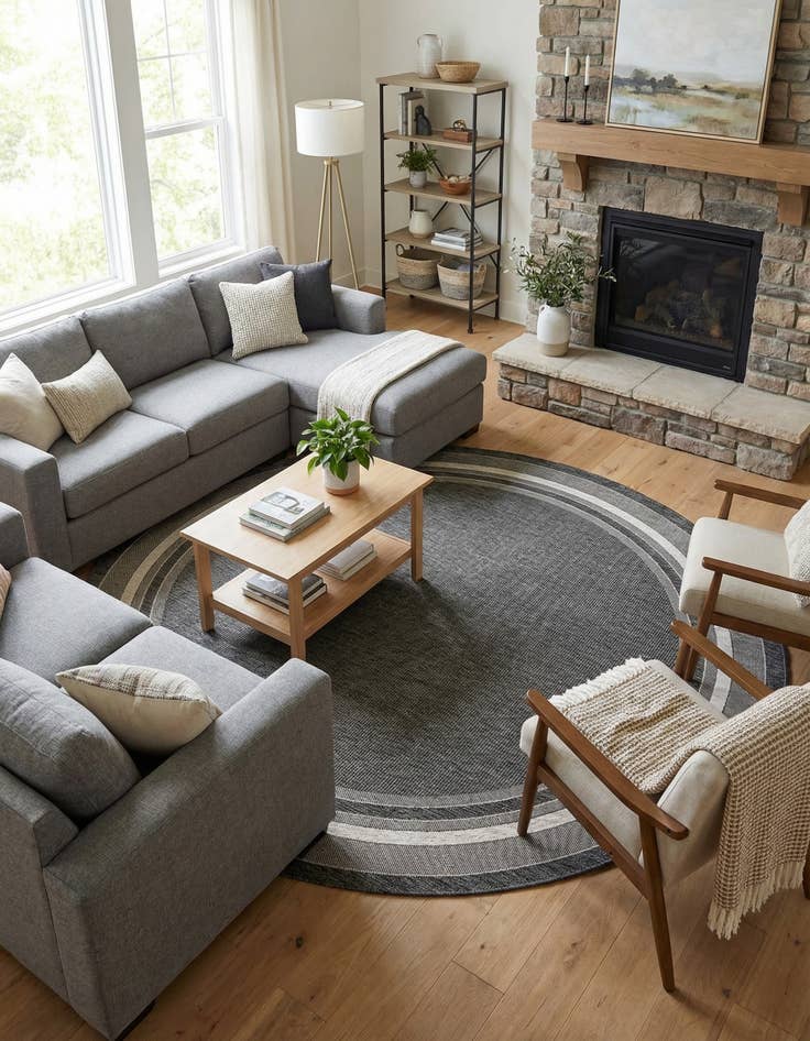 Detail image of 10' x 10'  Washable Border Indoor / Outdoor Round Rug