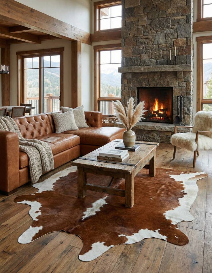 Detail image of 6' 2 x 6' 8 Cowhide Leather Square Rug