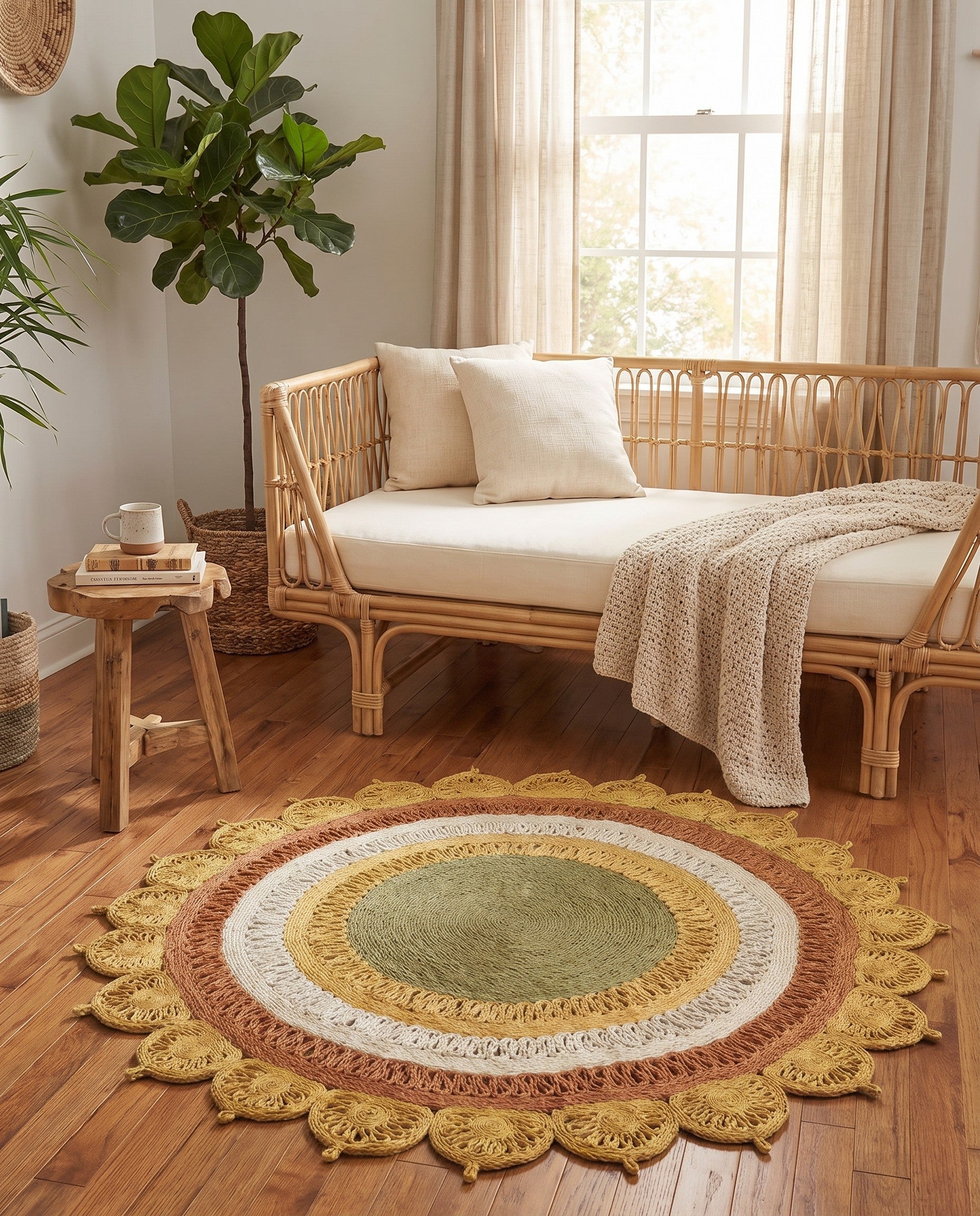 5' 3 x 5' 3 Handmade Braided Jute Round Rug