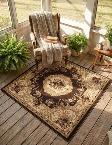 Brown Classic Aubusson Square Rug