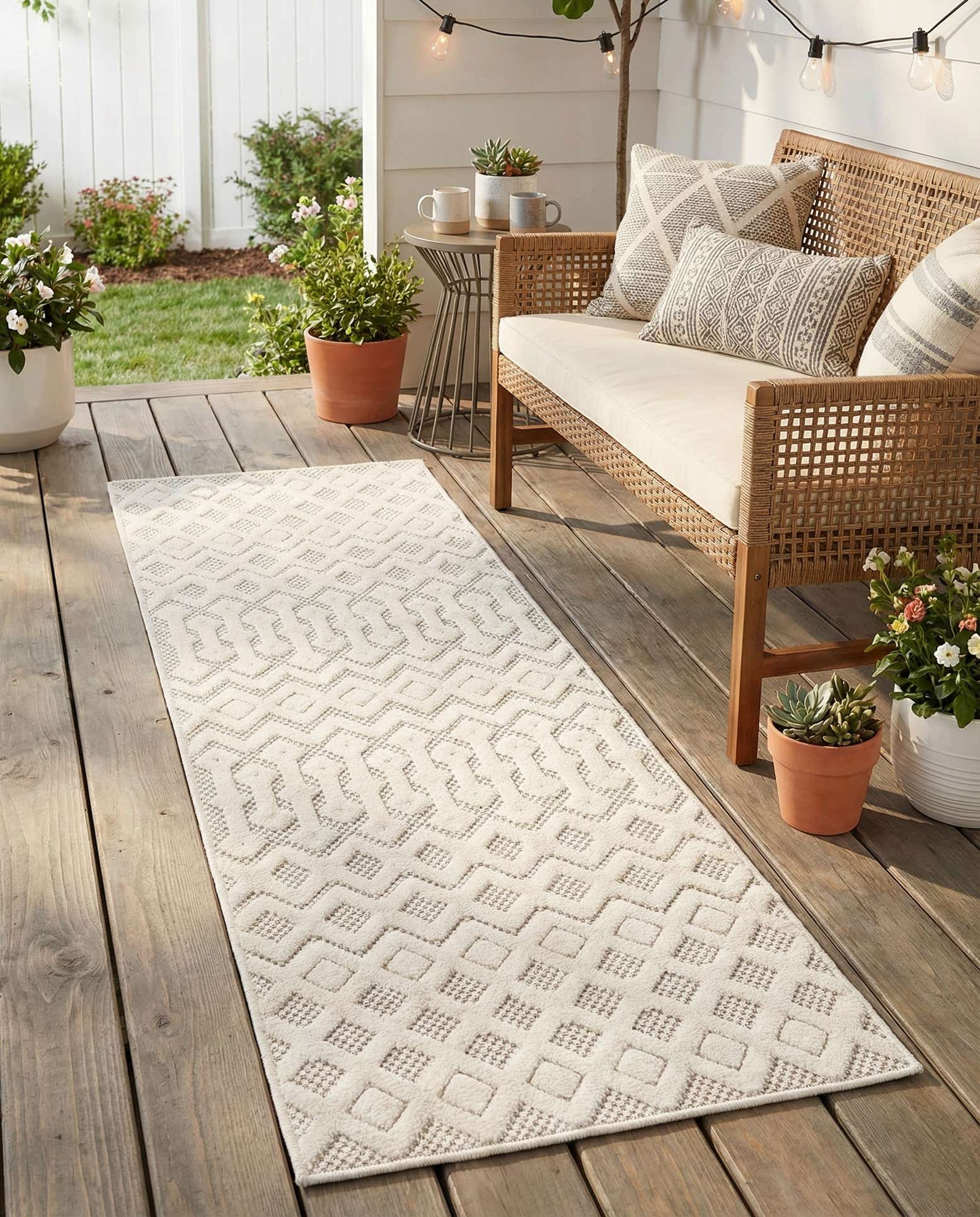2' x 6' Easy-Clean Trellis Textured Indoor / Outdoor Runner Rug