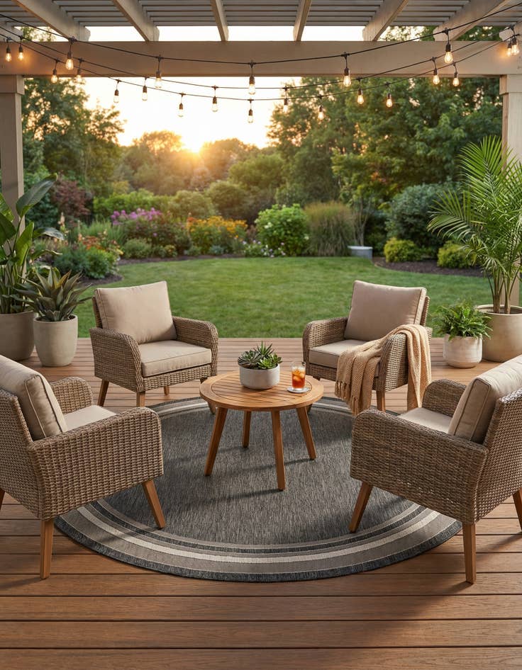 Detail image of 10' x 10' Easy-Clean Border Indoor / Outdoor Round Rug