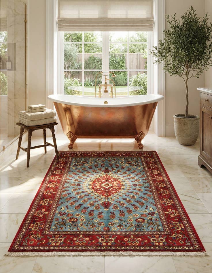 Detail image of  4' 8 x 7' 3  Hand Knotted Qom Persian Rug