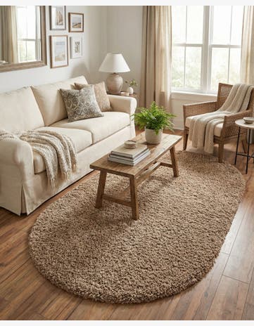 5' 3 x 8' Solid Shag Oval Rug