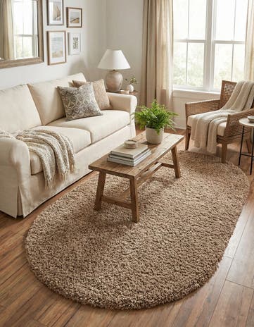 5' 3 x 8' Solid Shag Oval Rug