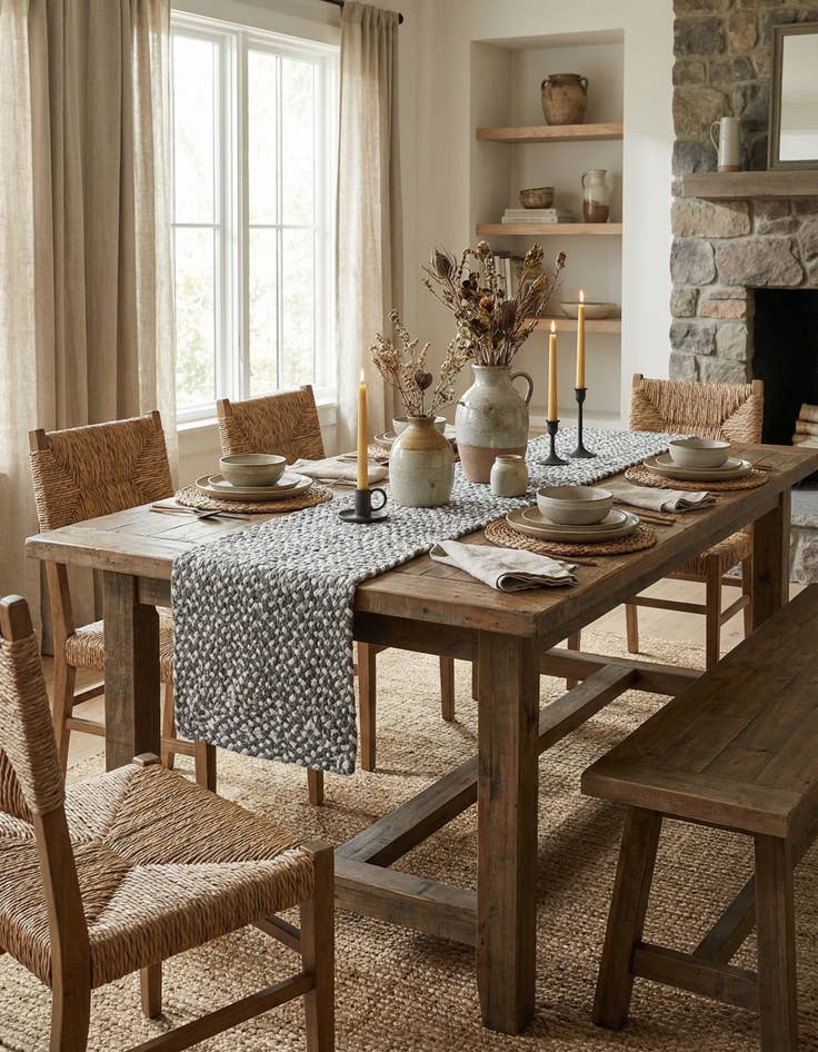 Detail image of 1' 2 x 10'  Hand Braided Chindi Table Runner Rug