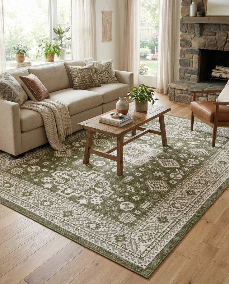 Detail image of 7' 10 x 11' Easy-Clean Aztec Indoor / Outdoor Rug