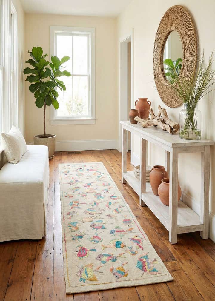 2' 3 x 9' 7 Hand Woven Kilim Suzani Wool Runner Rug
