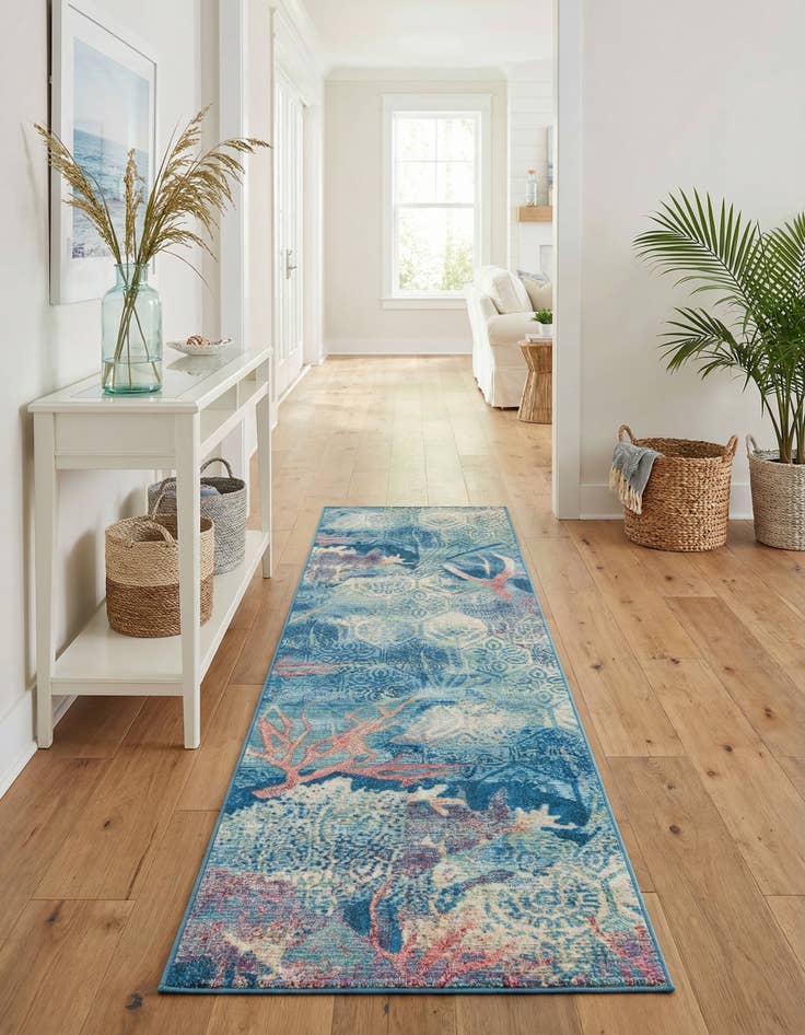 Detail image of 2' 7 x 10'  Washable Coastal Indoor / Outdoor Runner Rug