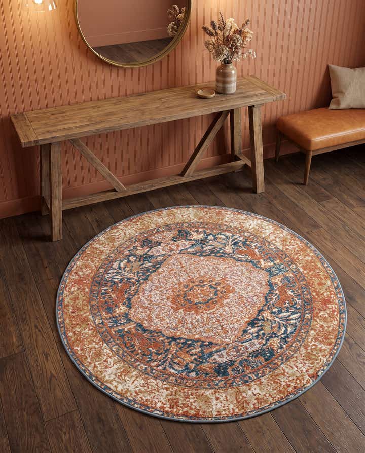 4' x 4' Easy-Clean Traditional Indoor / Outdoor Round Rug