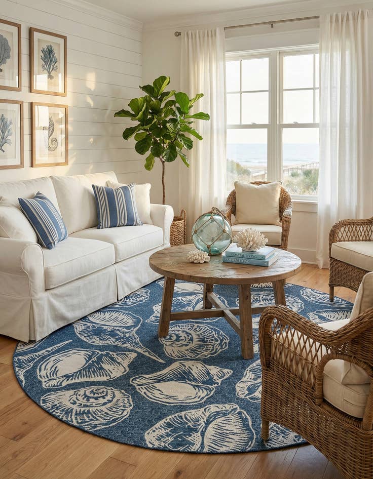 Detail image of  10' x 10'  Washable Coastal Indoor / Outdoor Round Rug