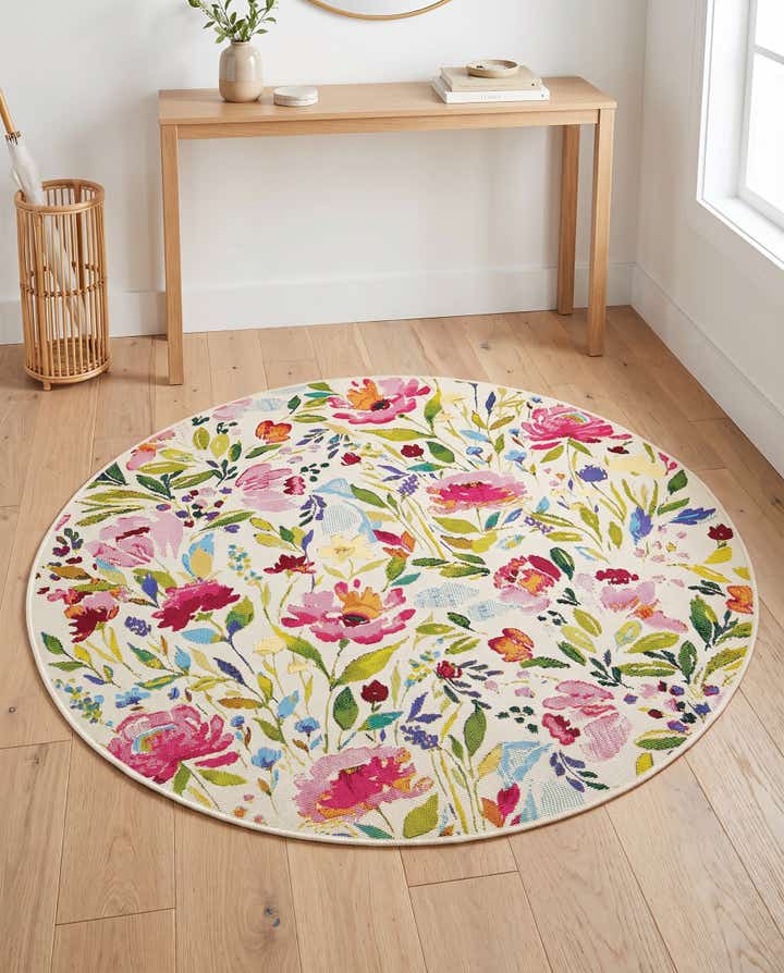 4' x 4' Easy-Clean Botanical Indoor / Outdoor Round Rug