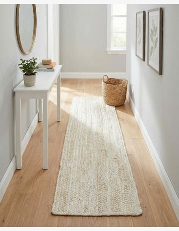 White Handmade Braided Jute Table Runner Rug