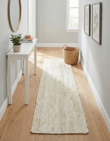 White Handmade Braided Jute Table Runner Rug