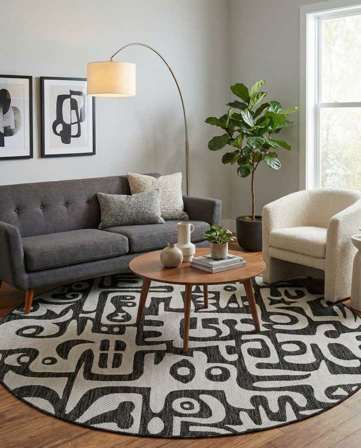 6' x 6' Easy-Clean Modern Indoor / Outdoor Round Rug