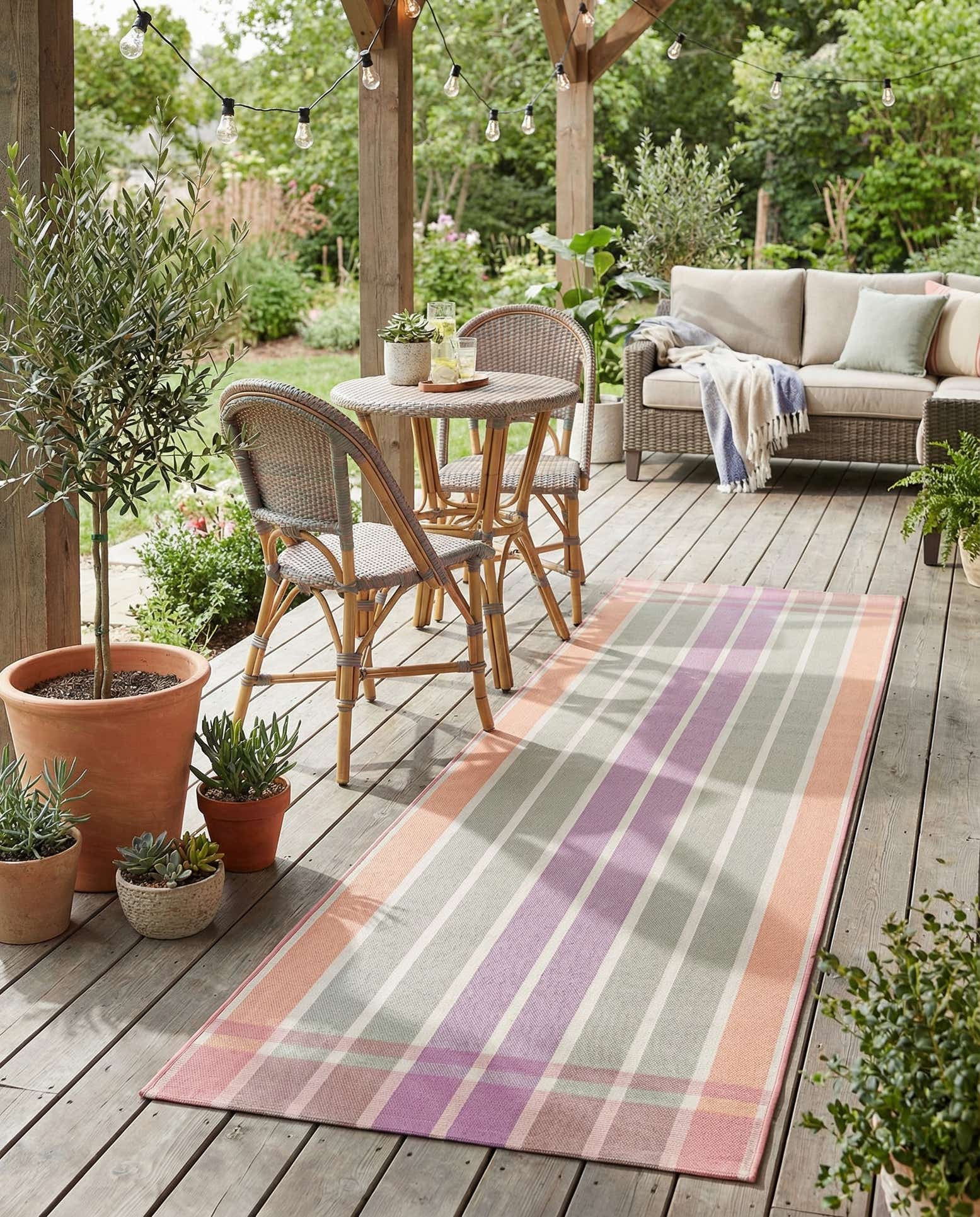 2' 7 x 10' Easy-Clean Striped Indoor / Outdoor Runner Rug