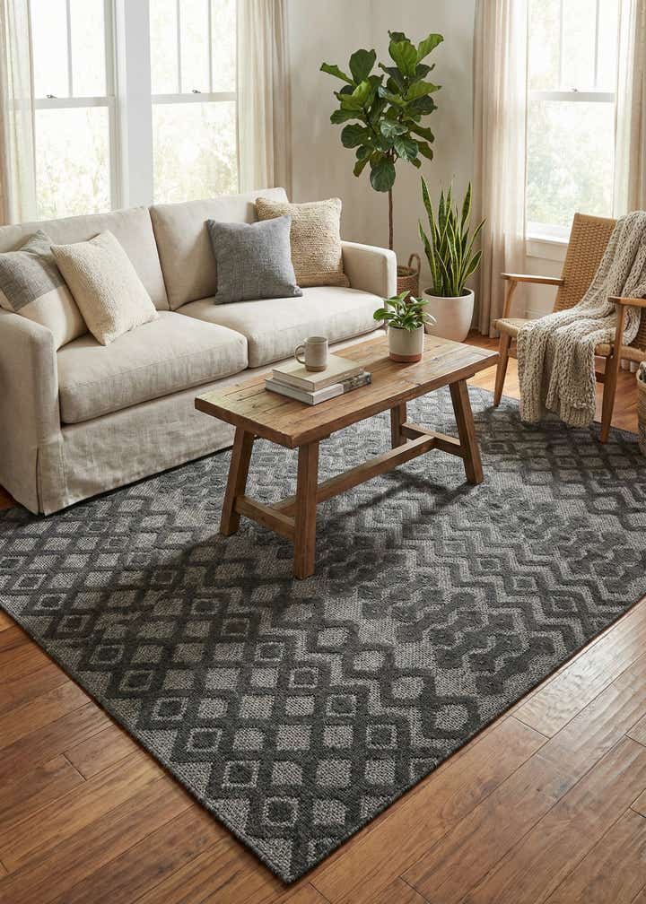 5' 3 x 8' Easy-Clean Trellis Textured Indoor / Outdoor Rug