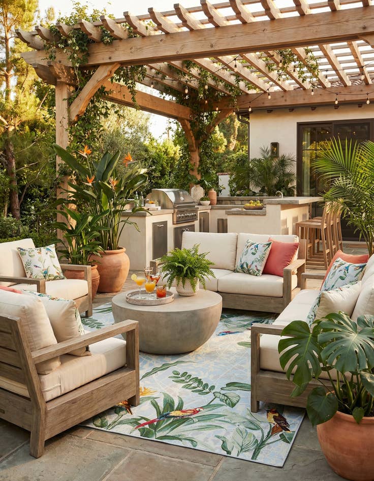 Detail image of 12' x 12'  Washable Botanical Indoor / Outdoor Square Rug