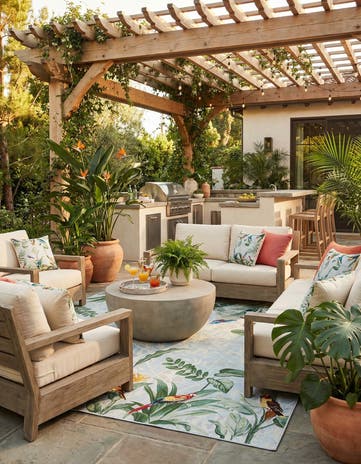 12' x 12' Easy-Clean Botanical Indoor / Outdoor Square Rug