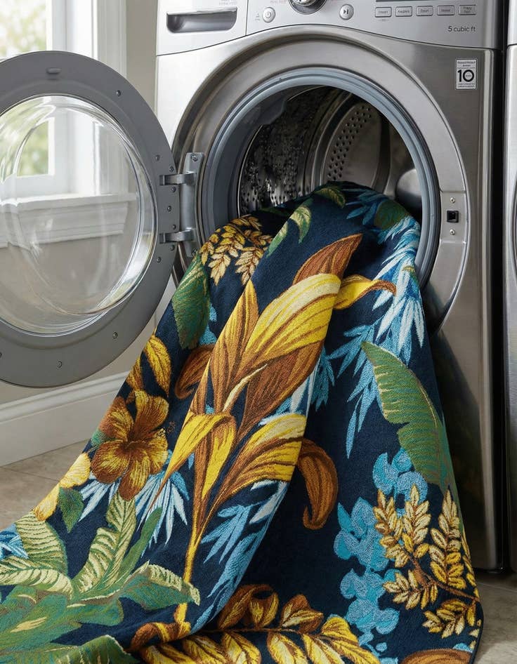 Detail image of  7' 10 x 7' 10  Washable Botanical Indoor / Outdoor Octagon Rug