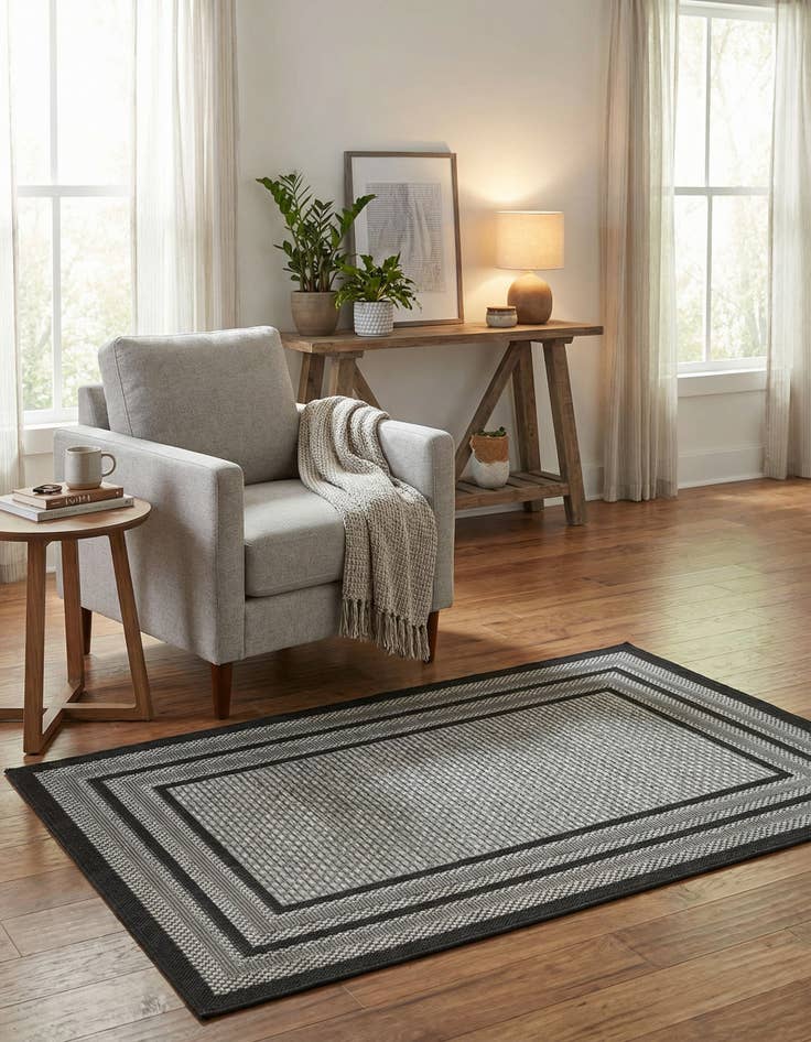 Detail image of 3' 3 x 5'  Washable Border Indoor / Outdoor Rug