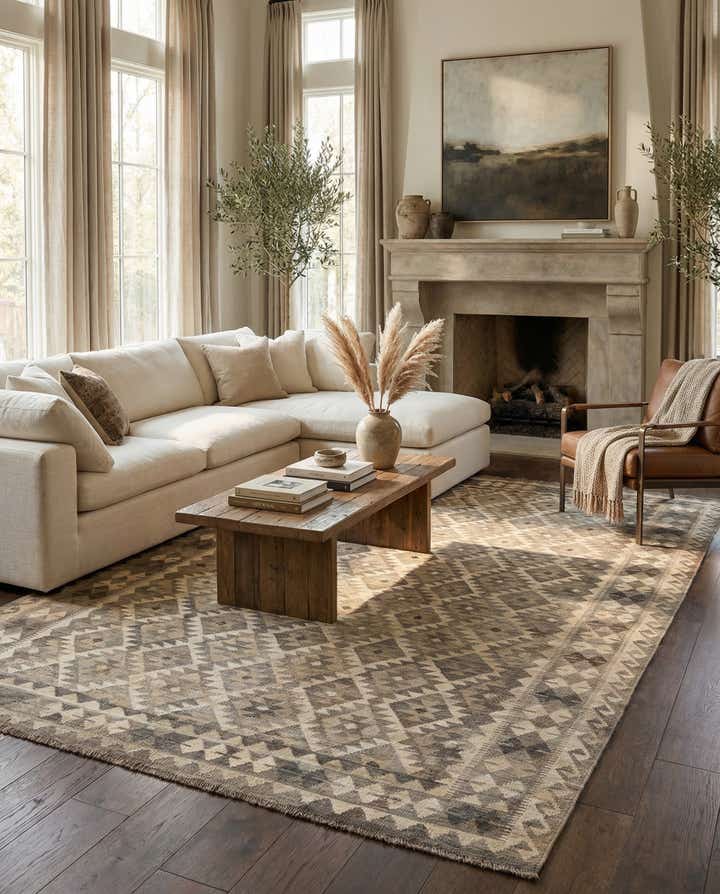 6' 10 x 9' 10 Hand Woven Kilim Maymana Wool Rug